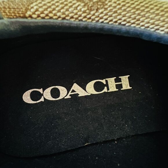 COACH Kelson Khaki Beige Midnight Navy Signature Jacquard Suede Sneakers - US 8 - Picture 3 of 8